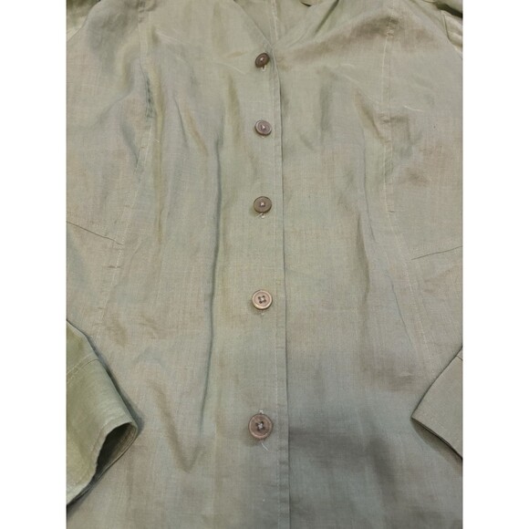 TOTOnKO Women XL 100% Linen Buttoned Long Sleeve Tunic Lime Green Summer Minimal - Picture 7 of 7